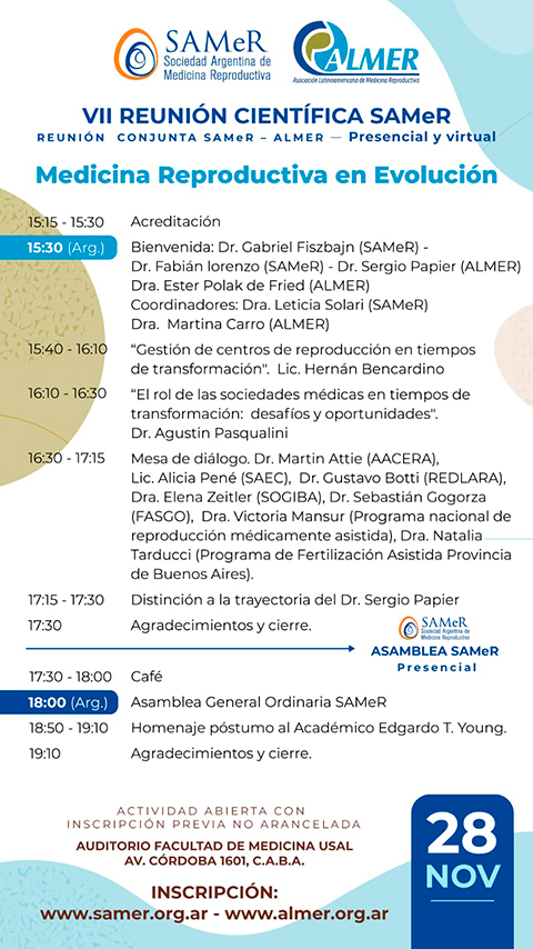 VII REUNIÓN CIENTÍFICA SAMeR “Medicina reproductiva en evolución”