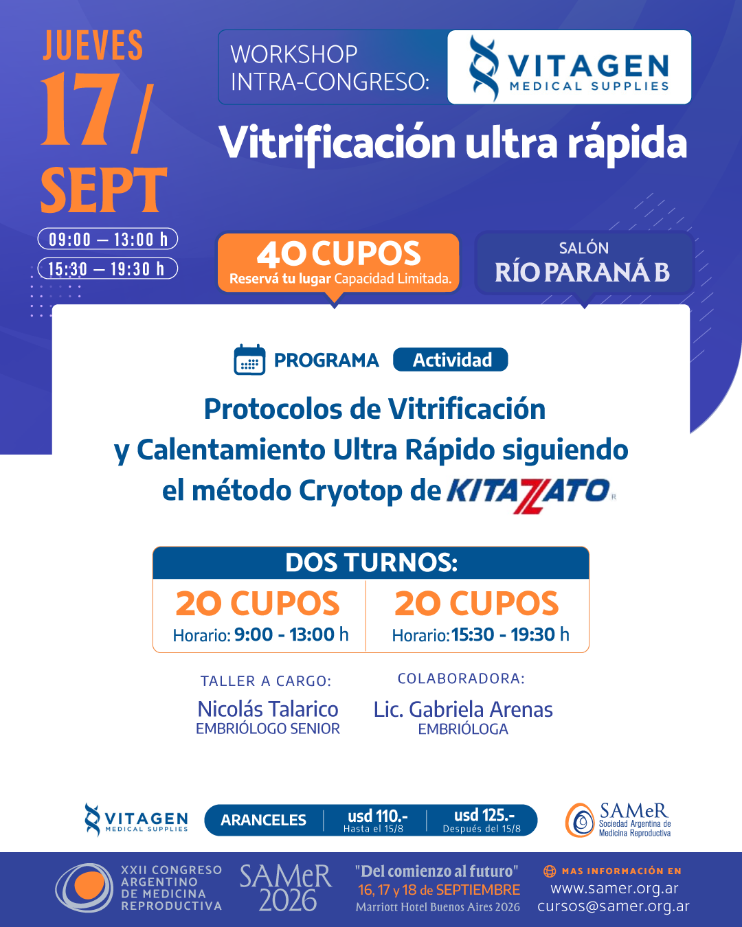 Workshop Intracongreso: Vitrificación ultra rápida